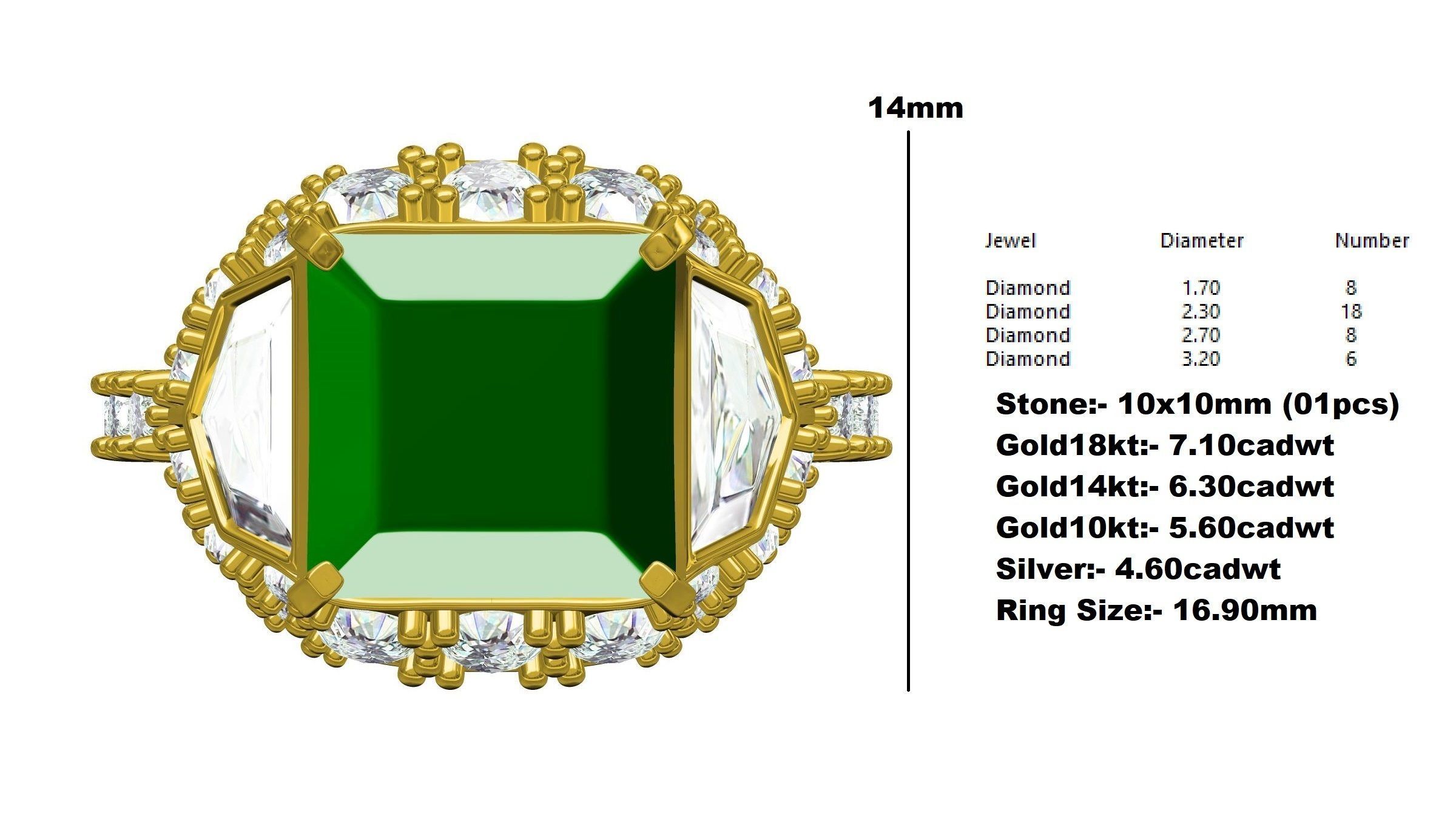 Antique Emerald Colored Stone Cocktail Ring 3D print model_12