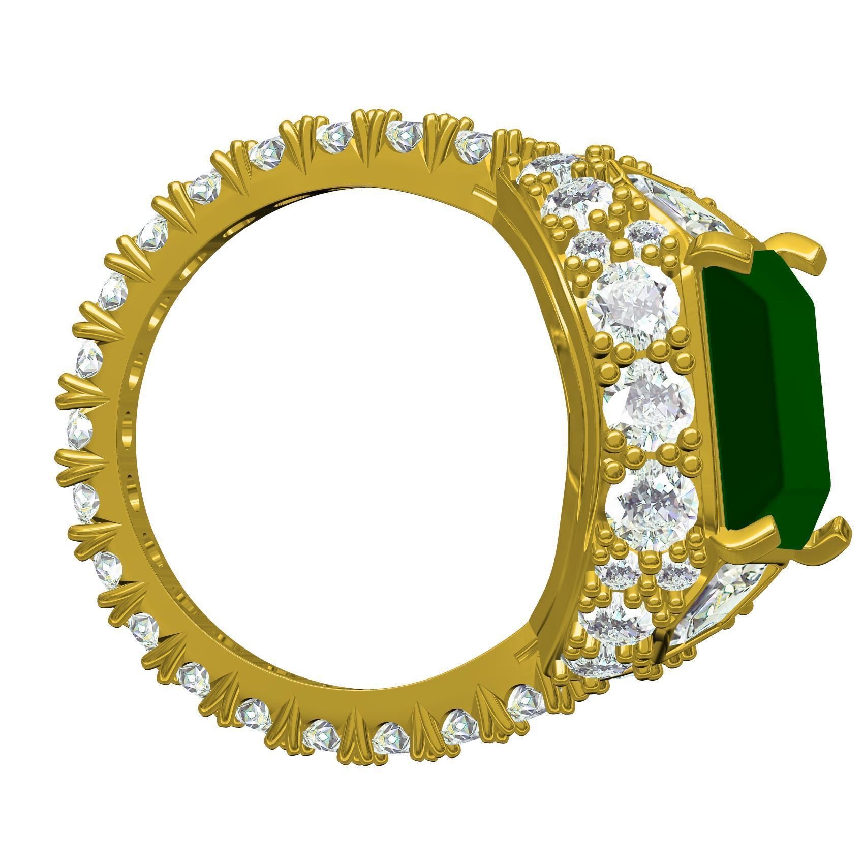 Antique Emerald Colored Stone Cocktail Ring 3D print model_7