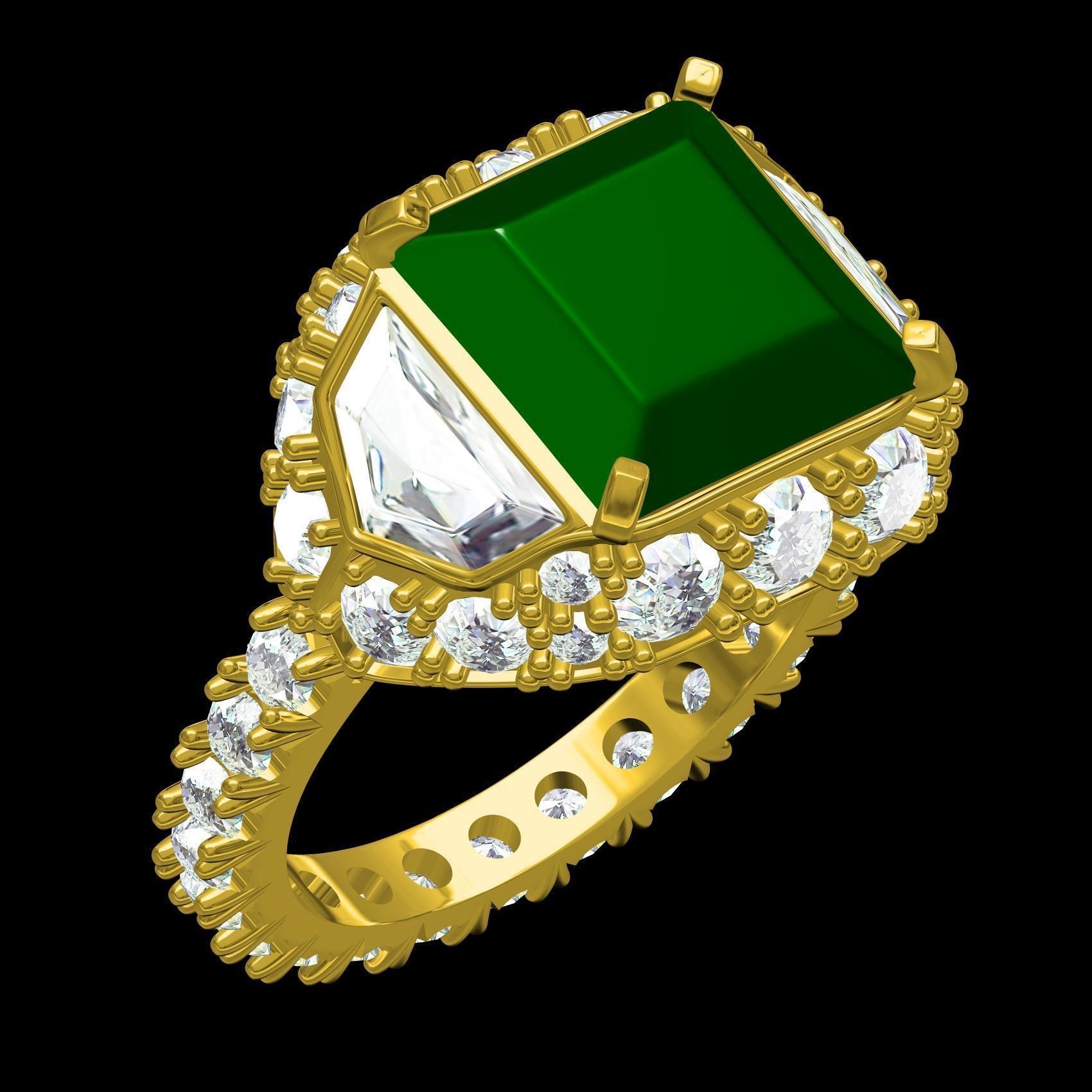 Antique Emerald Colored Stone Cocktail Ring 3D print model_11