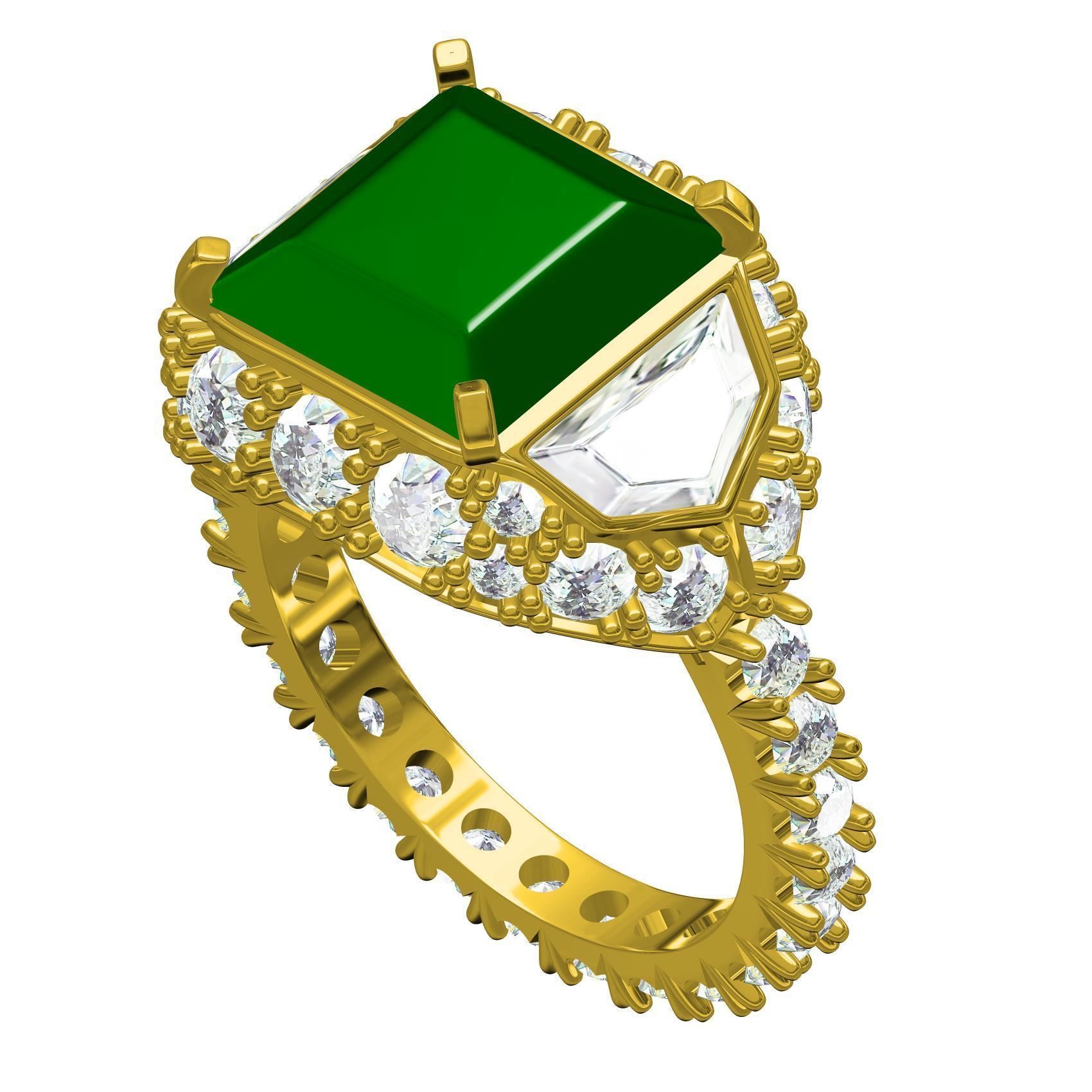 Antique Emerald Colored Stone Cocktail Ring 3D print model_1