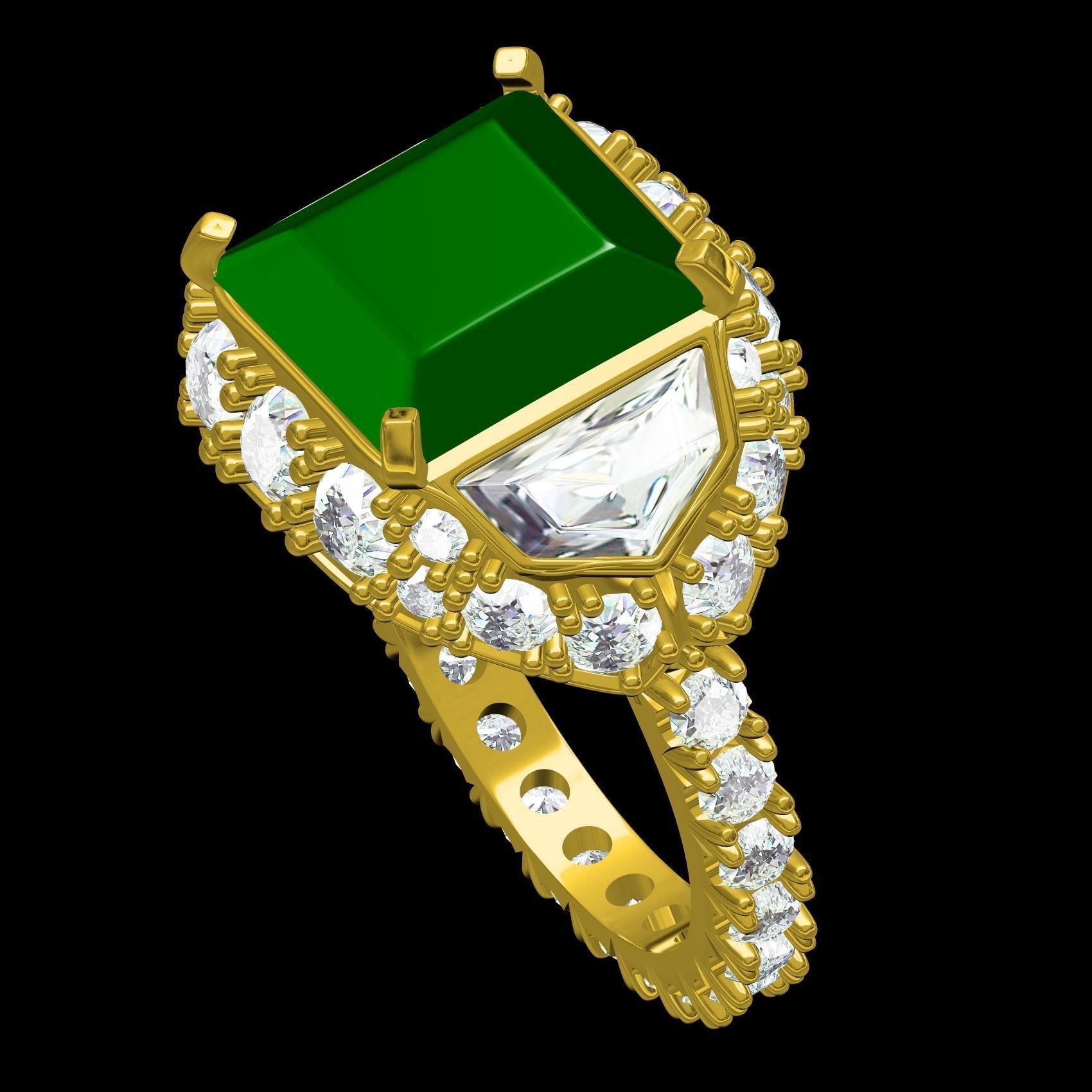 Antique Emerald Colored Stone Cocktail Ring 3D print model_10