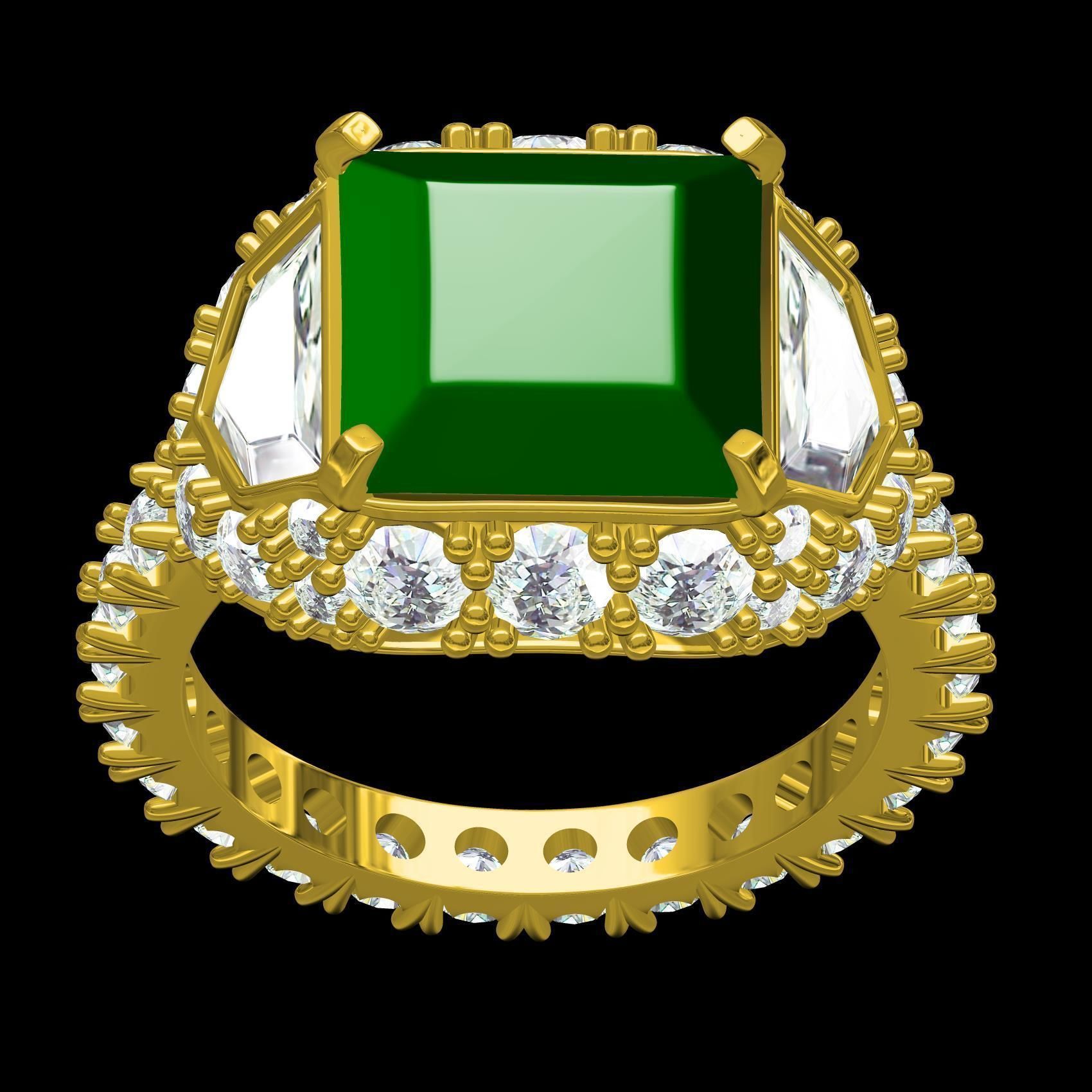 Antique Emerald Colored Stone Cocktail Ring 3D print model_9