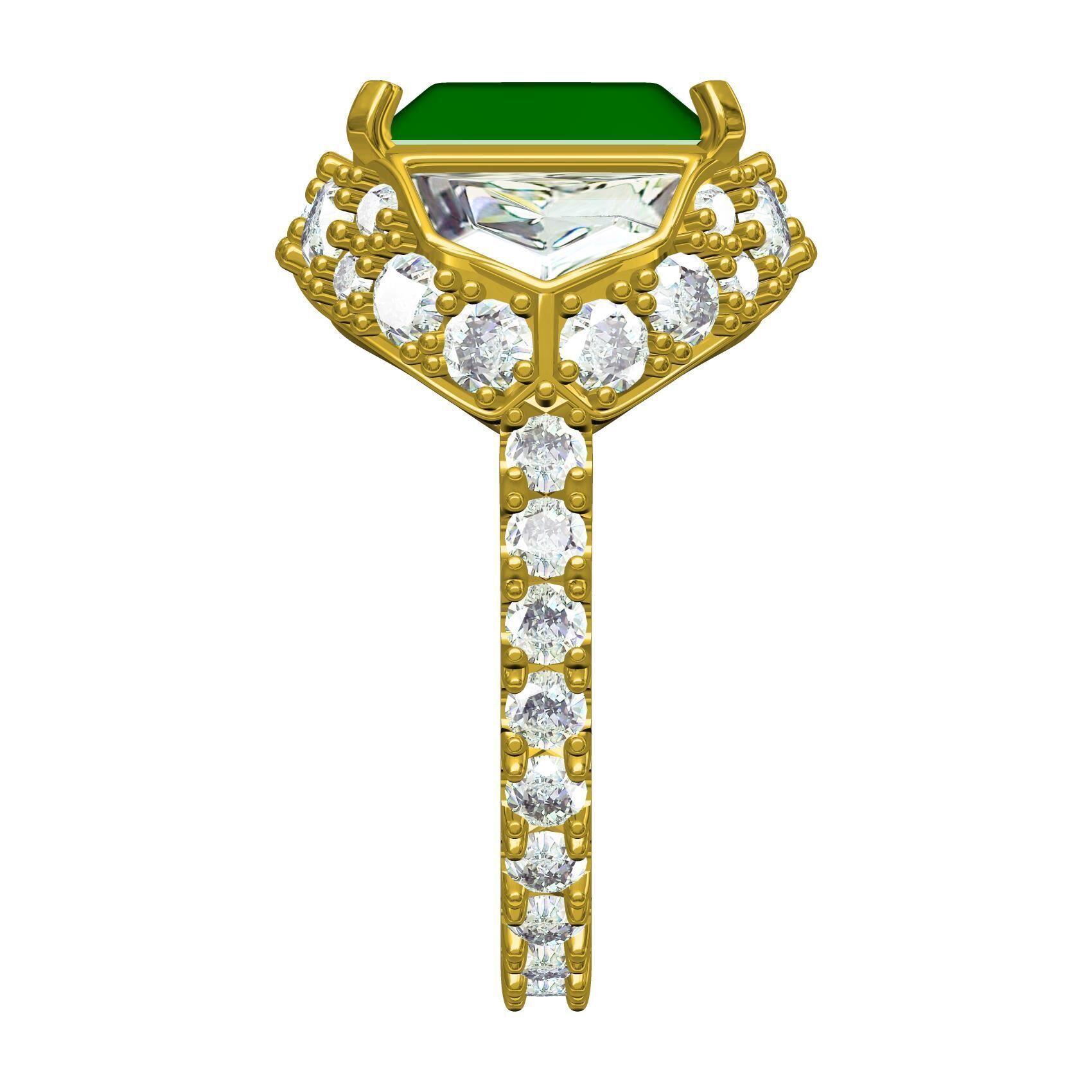 Antique Emerald Colored Stone Cocktail Ring 3D print model_4