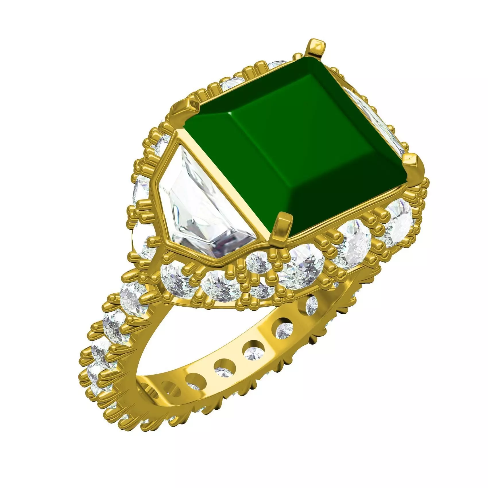 Antique Emerald Colored Stone Cocktail Ring 3D print model_0