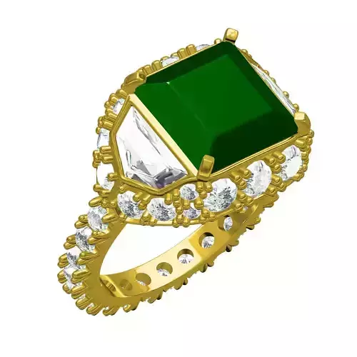 Antique Emerald Colored Stone Cocktail Ring 3D print model