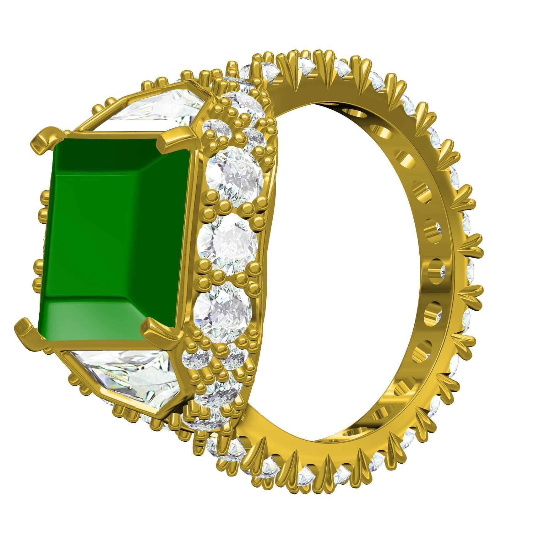 Antique Emerald Colored Stone Cocktail Ring 3D print model_6
