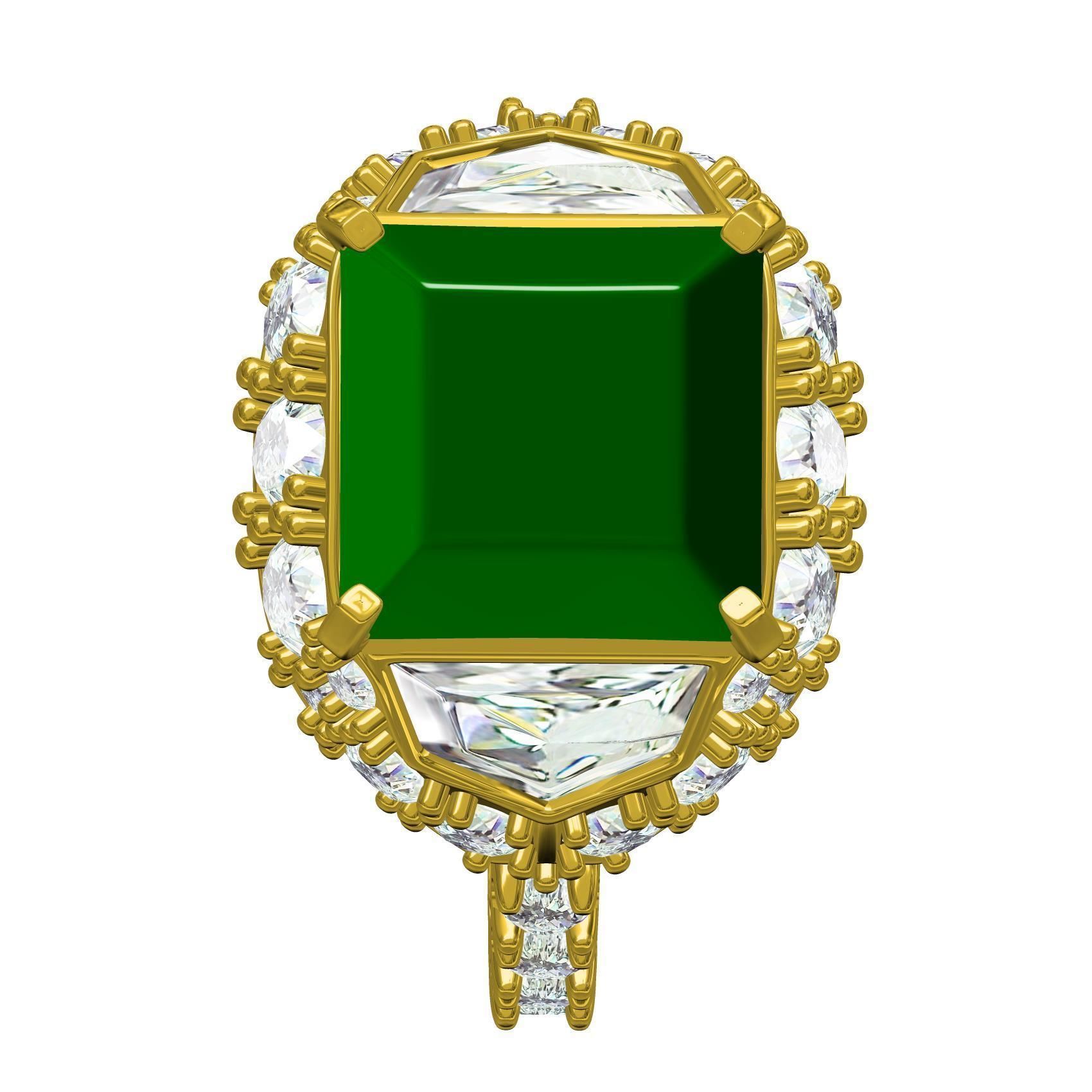 Antique Emerald Colored Stone Cocktail Ring 3D print model_8