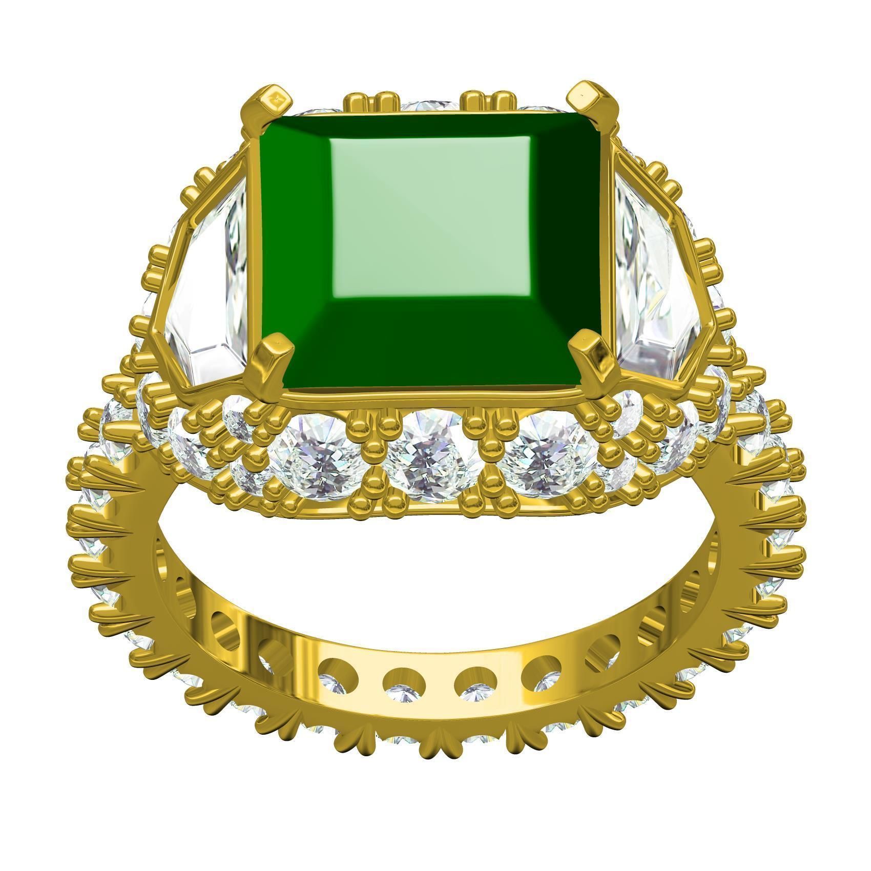 Antique Emerald Colored Stone Cocktail Ring 3D print model_2