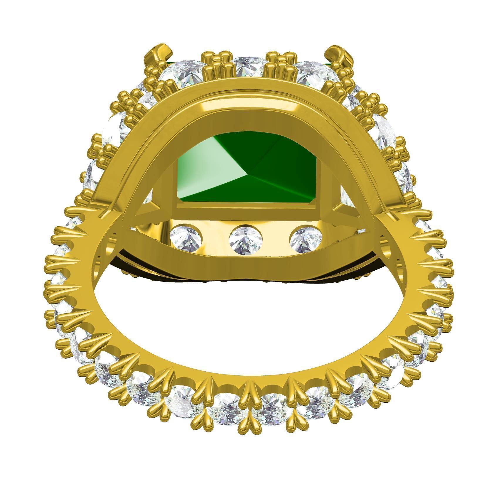 Antique Emerald Colored Stone Cocktail Ring 3D print model_5