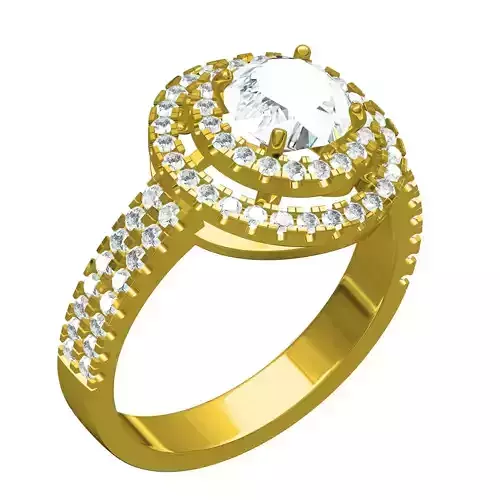 Round Diamond Double Halo Micro Prong Setting Engagement Ring