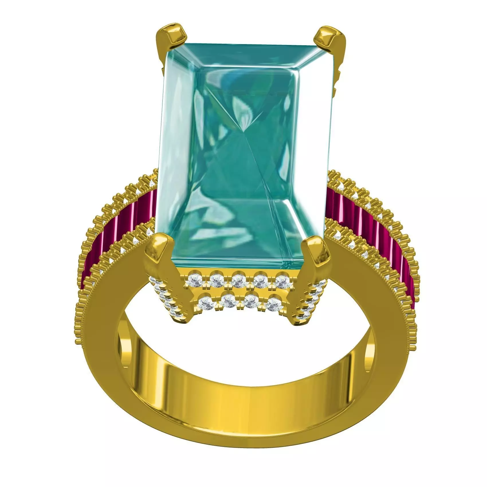 Large Aqua Blue Stone Hidden Halo Cocktail Ring 3D print model