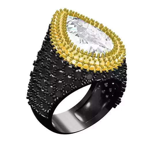 Pear Stone Black Round Diamond Cocktail Ring