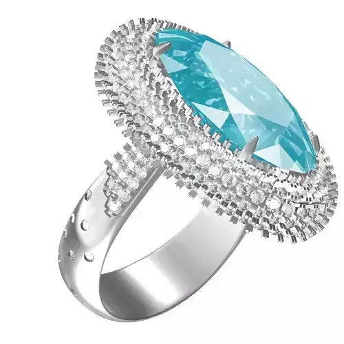 Unique Large Oval Stone Five Row Diamond Halo Ring