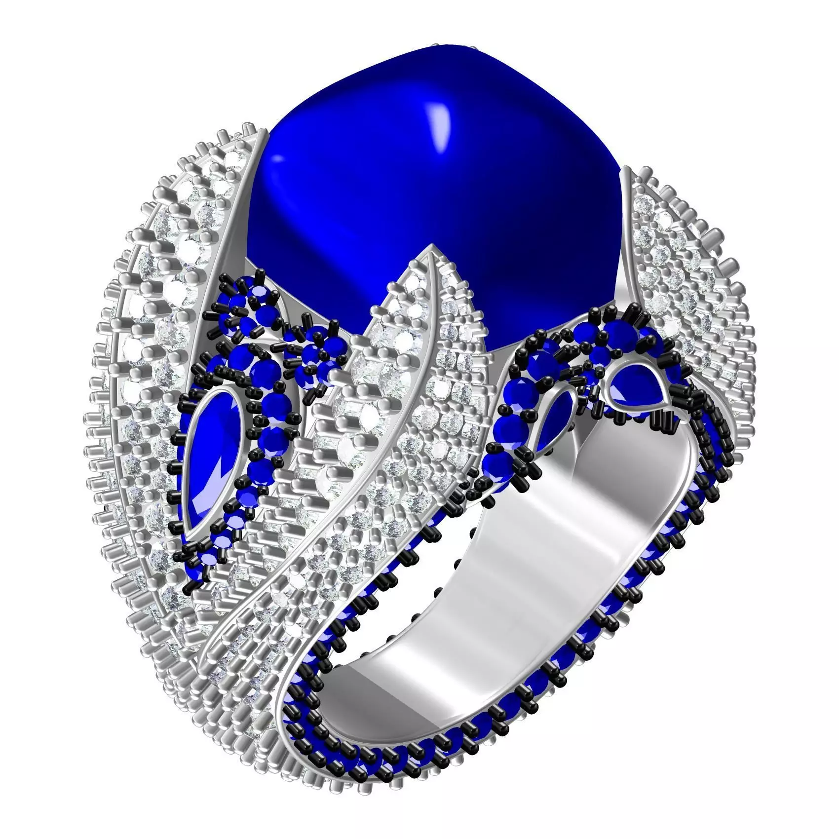 Antique Blue Sapphire Cabochon Cocktail Ring 3D print model_0
