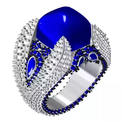 Antique Blue Sapphire Cabochon Cocktail Ring 3D print model