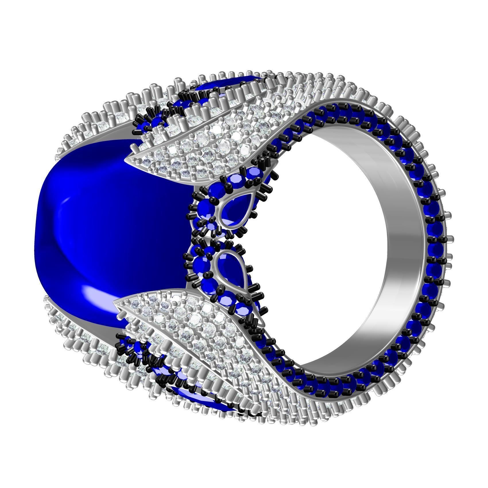 Antique Blue Sapphire Cabochon Cocktail Ring 3D print model_6