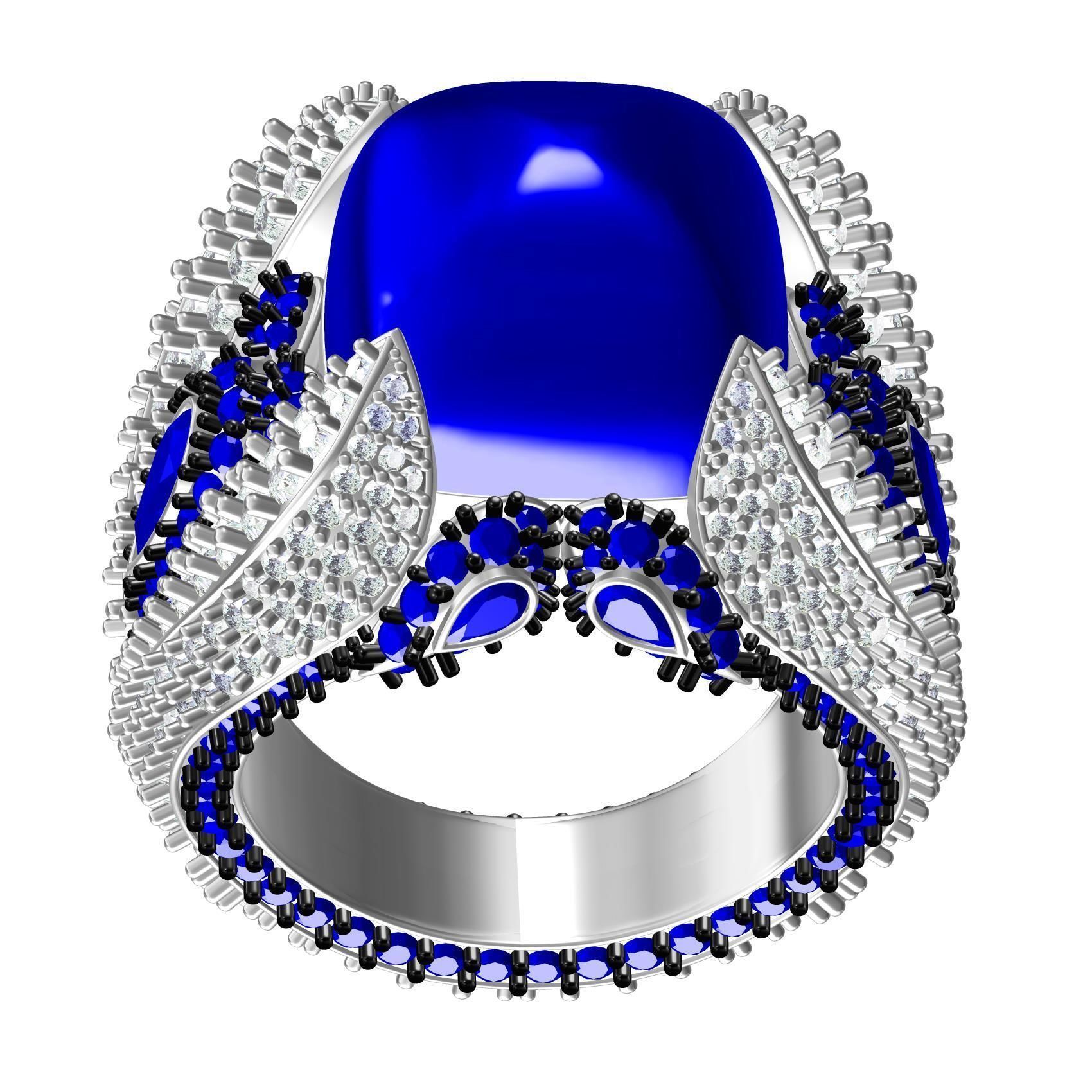 Antique Blue Sapphire Cabochon Cocktail Ring 3D print model_2