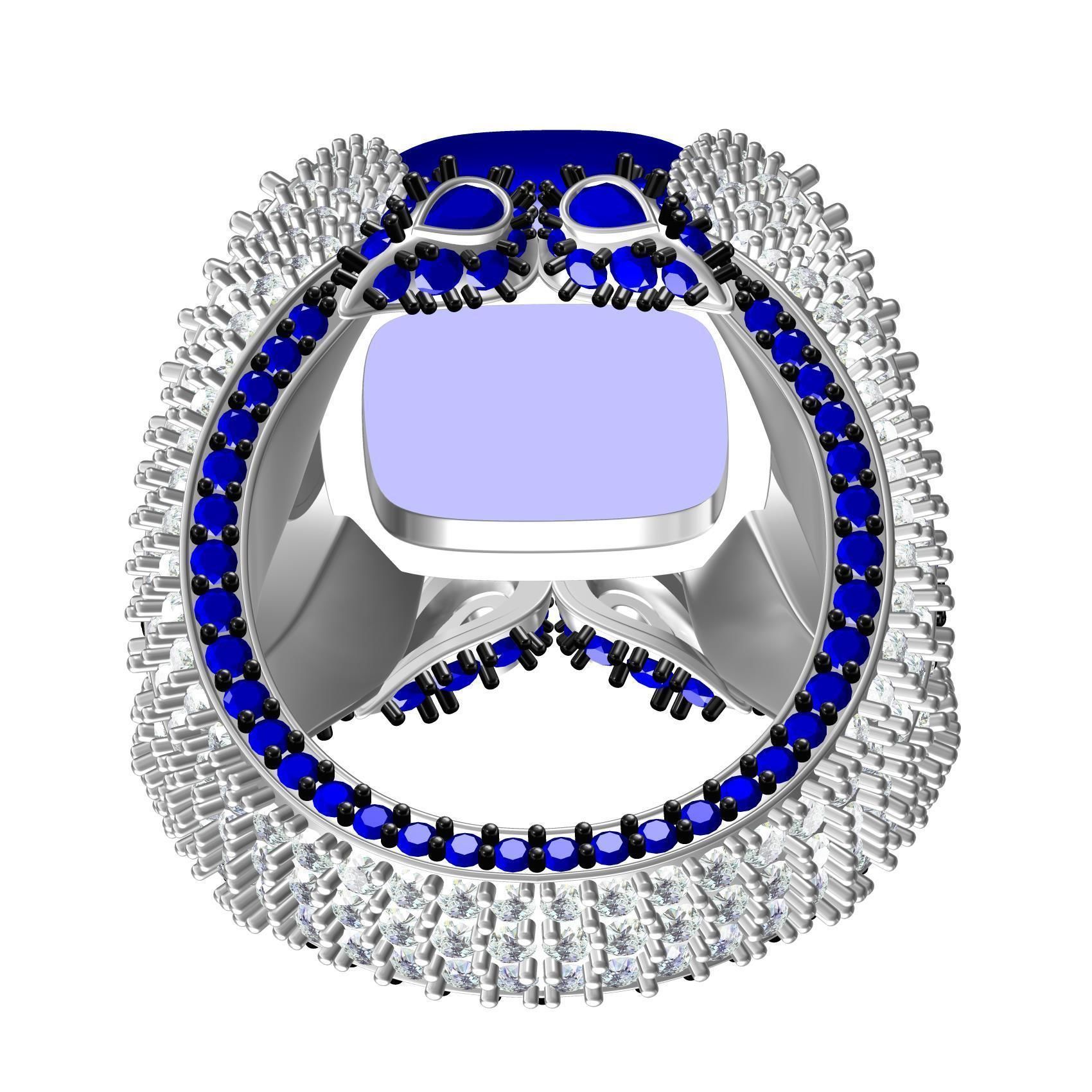 Antique Blue Sapphire Cabochon Cocktail Ring 3D print model_5