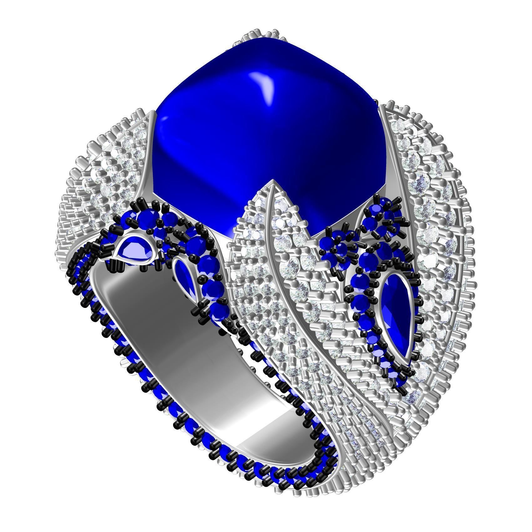 Antique Blue Sapphire Cabochon Cocktail Ring 3D print model_1