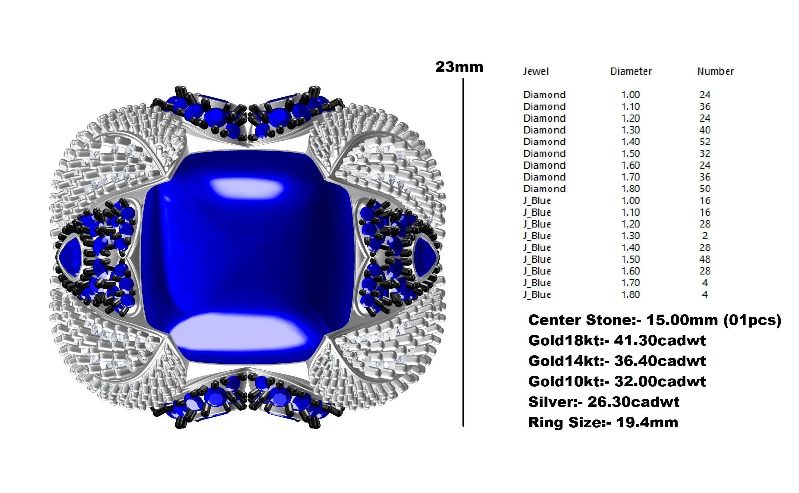 Antique Blue Sapphire Cabochon Cocktail Ring 3D print model_12