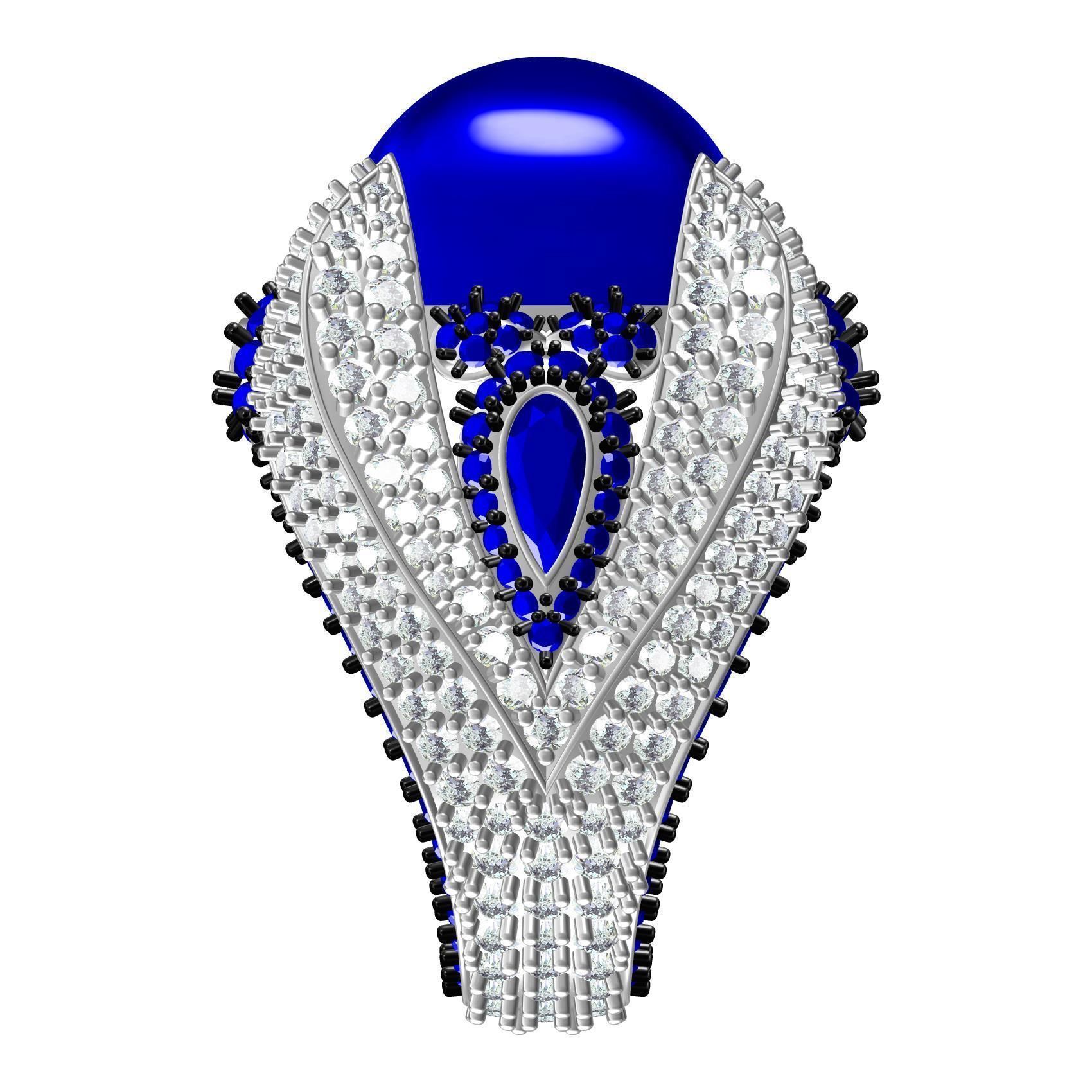 Antique Blue Sapphire Cabochon Cocktail Ring 3D print model_4