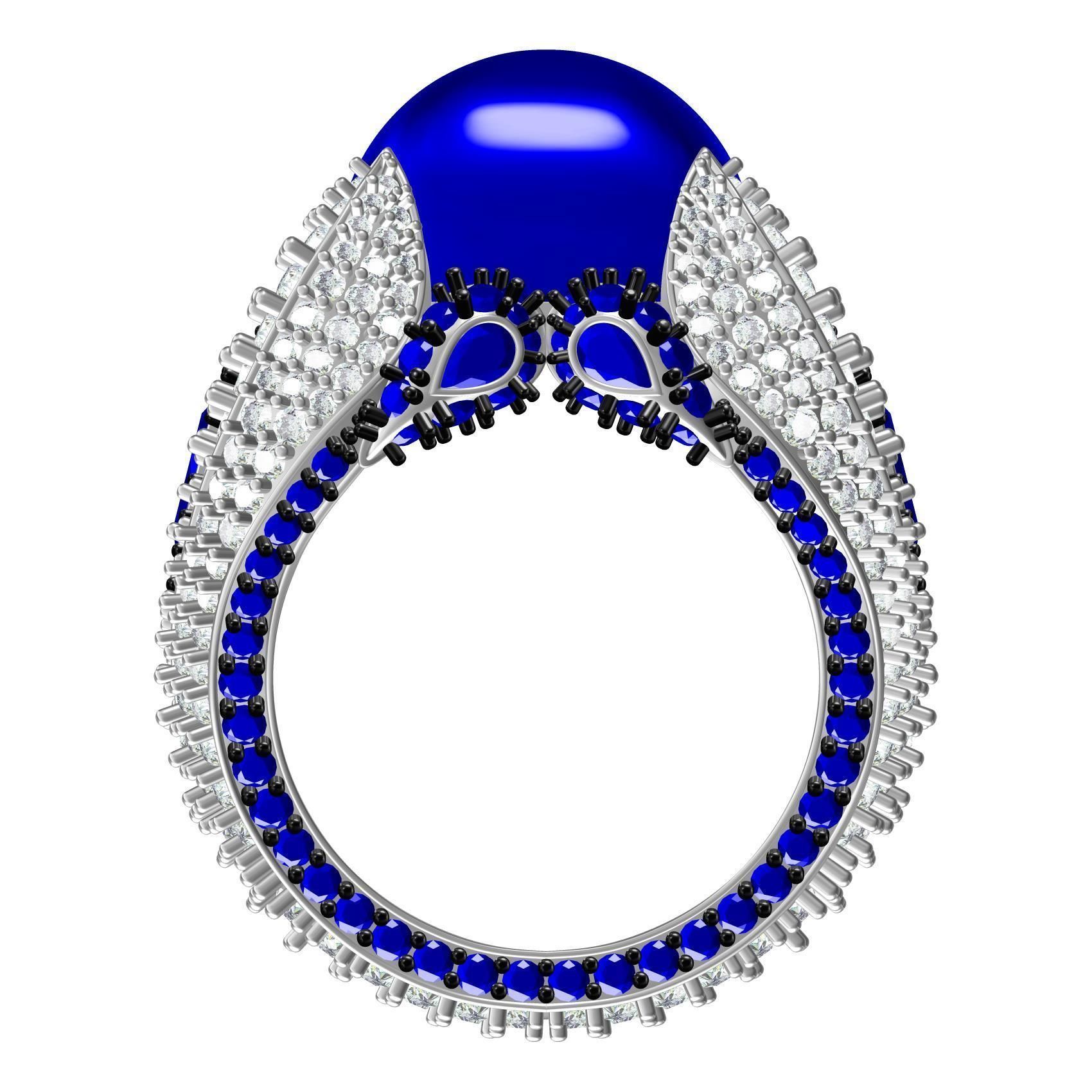 Antique Blue Sapphire Cabochon Cocktail Ring 3D print model_3