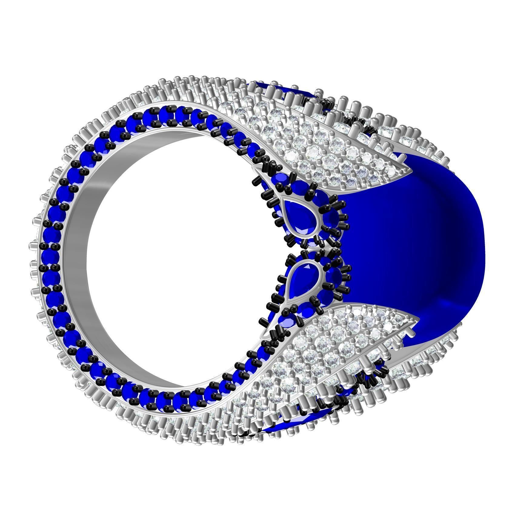 Antique Blue Sapphire Cabochon Cocktail Ring 3D print model_7