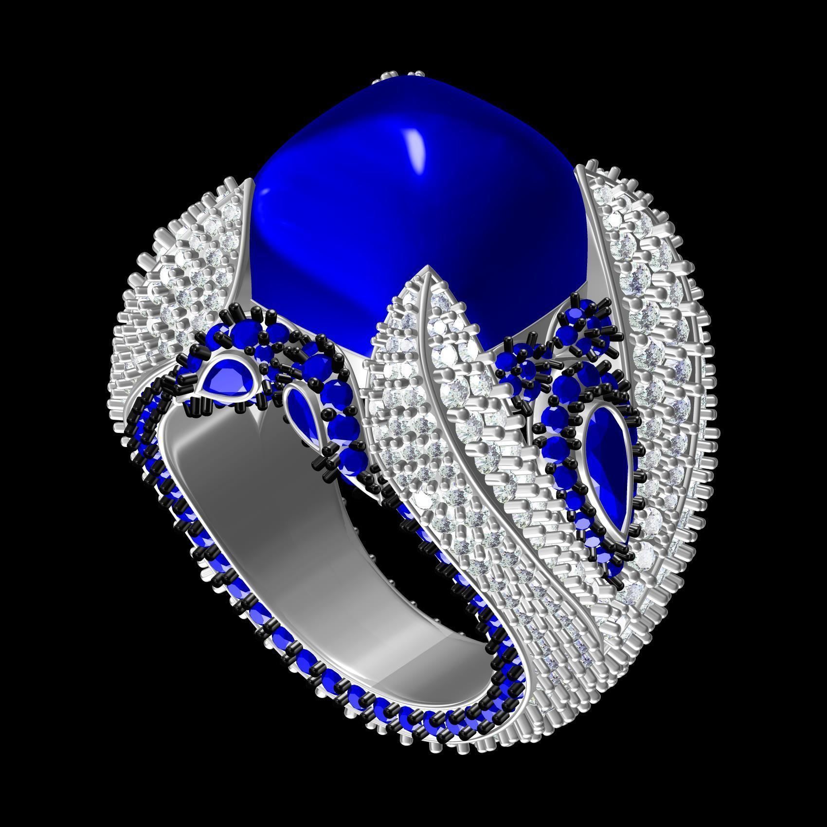 Antique Blue Sapphire Cabochon Cocktail Ring 3D print model_10