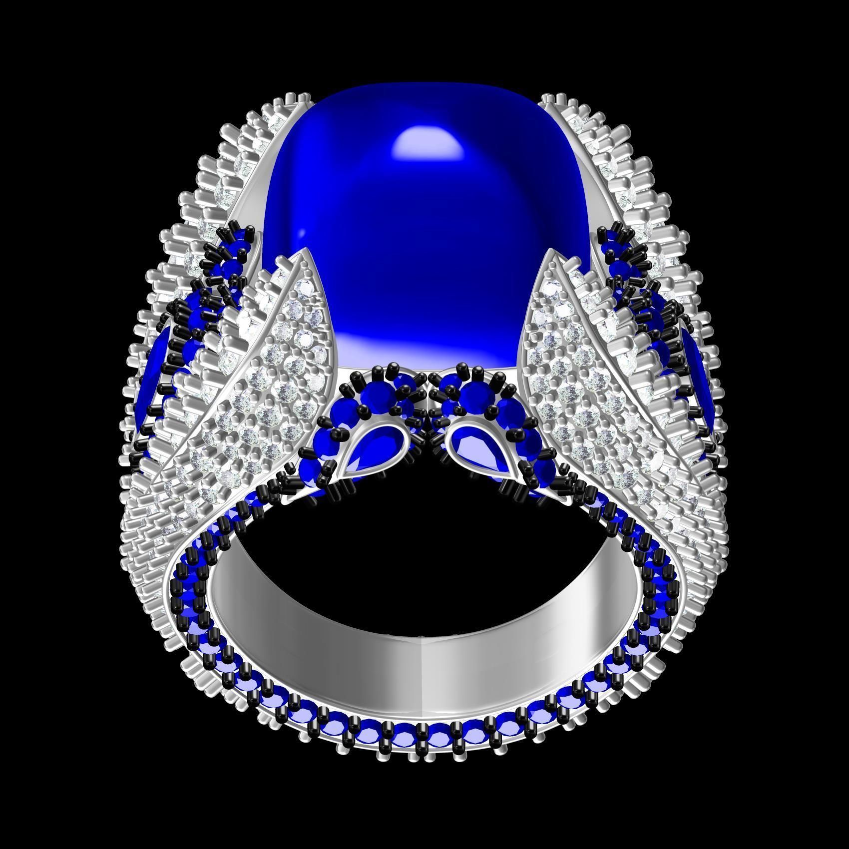 Antique Blue Sapphire Cabochon Cocktail Ring 3D print model_9