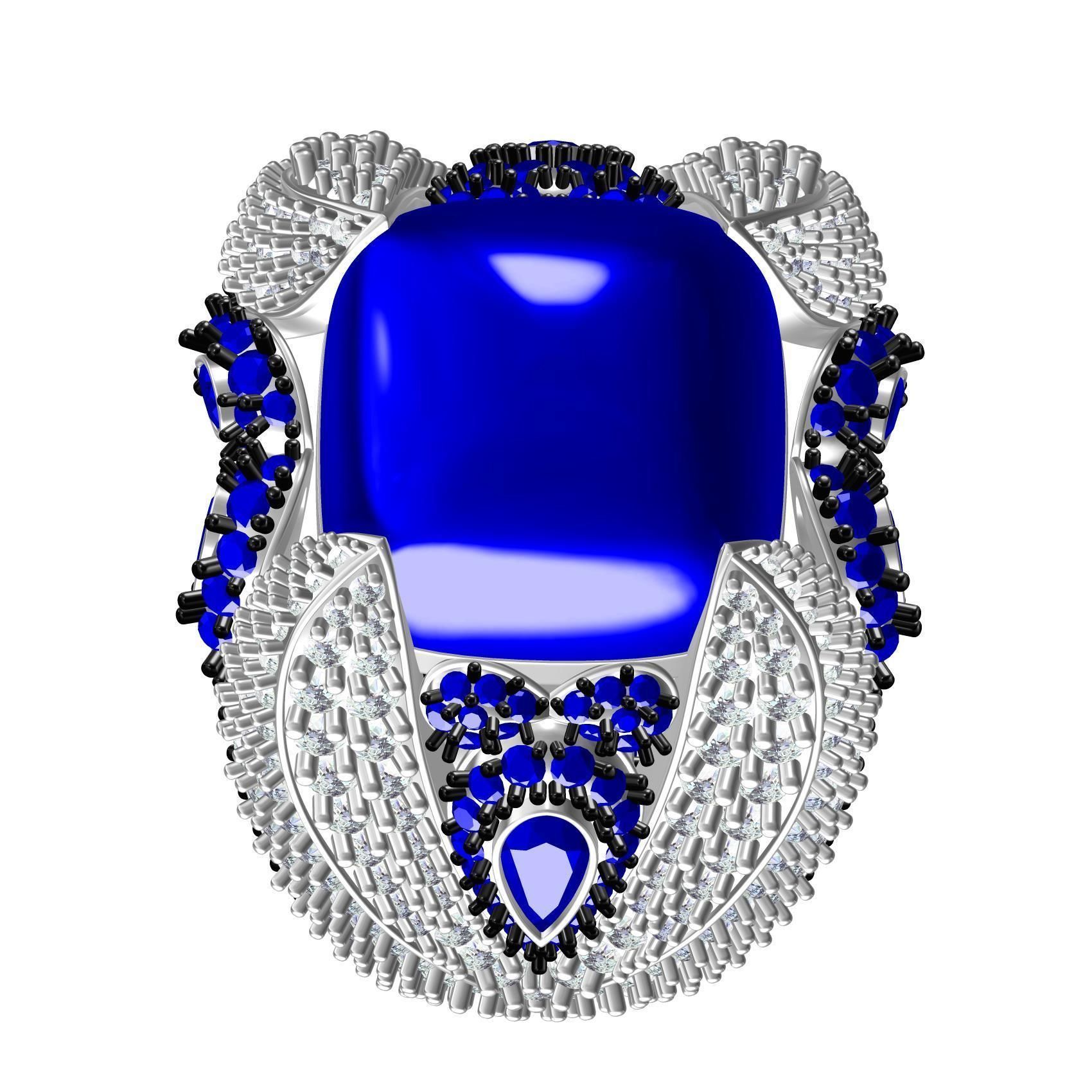 Antique Blue Sapphire Cabochon Cocktail Ring 3D print model_8