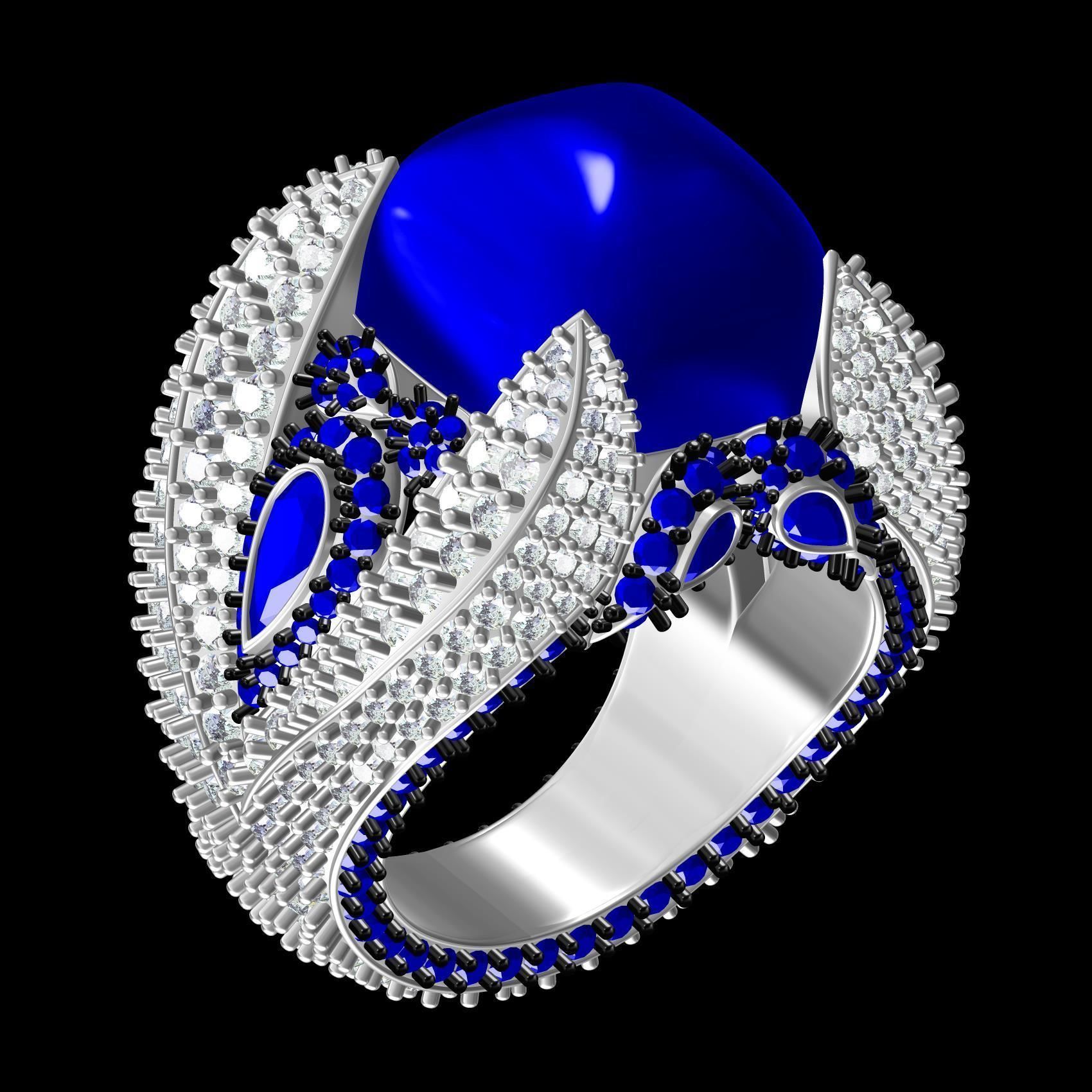 Antique Blue Sapphire Cabochon Cocktail Ring 3D print model_11