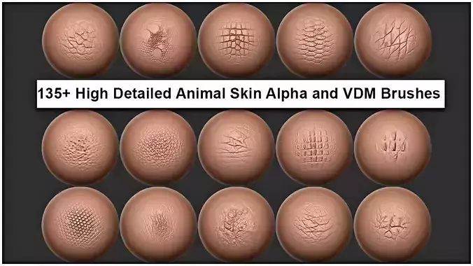 135 High Detailed Animal Skin Alpha And VDM Brushes
