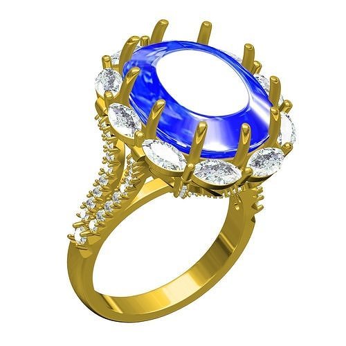 Cushion Stone Marquise Diamond Halo Cocktail Ring 3D print model