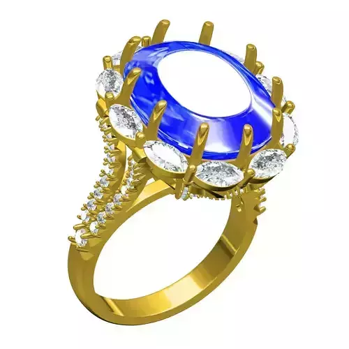 Cushion Stone Marquise Diamond Halo Cocktail Ring