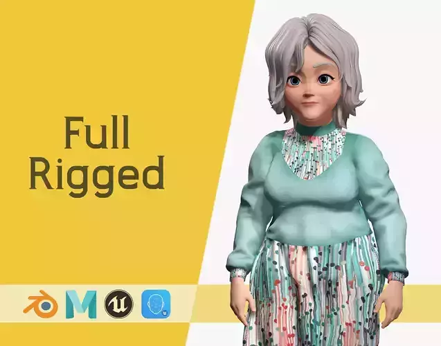 Grandma Cartoon Old Woman Rigged 3D model Low-poly 3D model