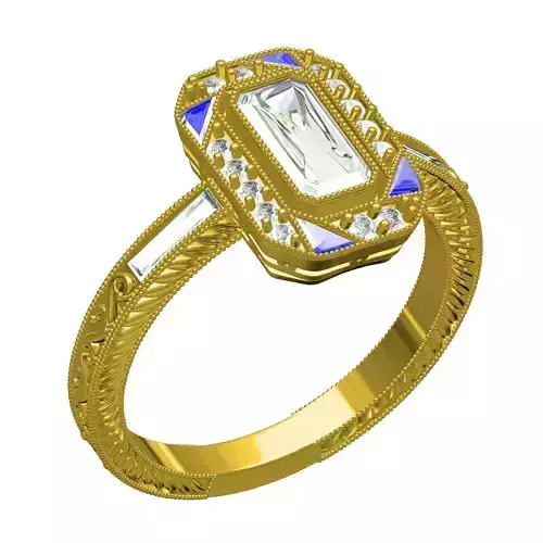 Antique Art Deco Style Engraving Engagement Ring