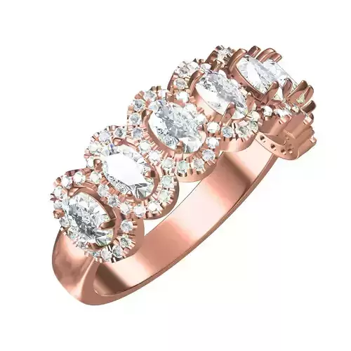 Oval Stone Diamond Halo Half Eternity Band