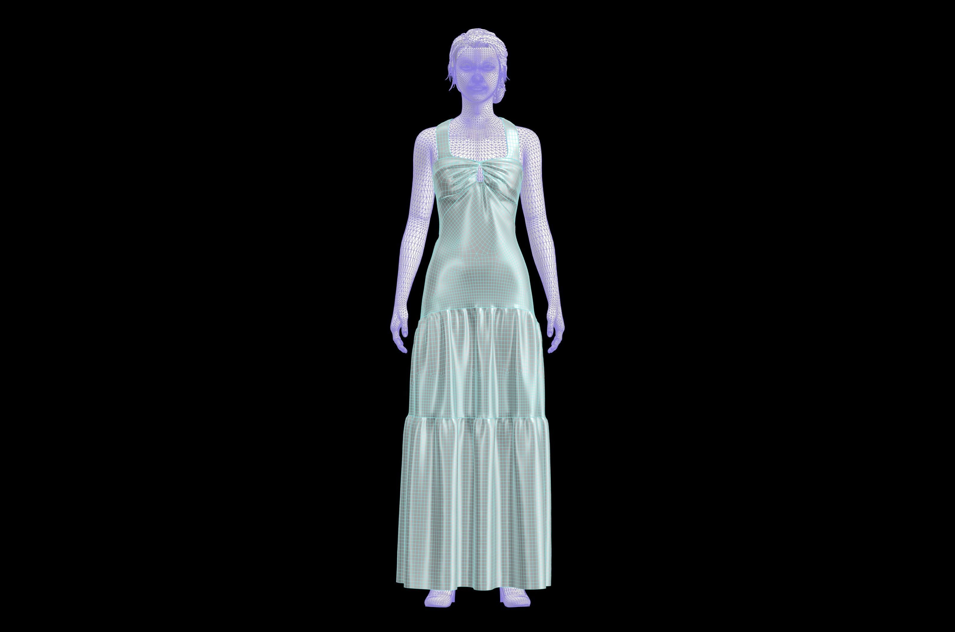 Red cross-halter dress Free low-poly 3D model_2