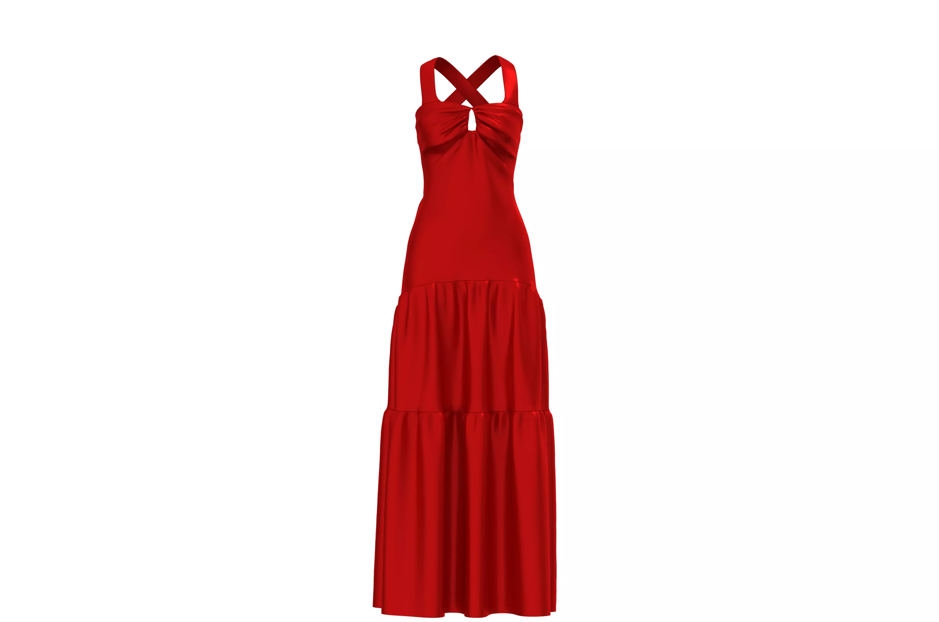 Red cross-halter dress Free low-poly 3D model_0