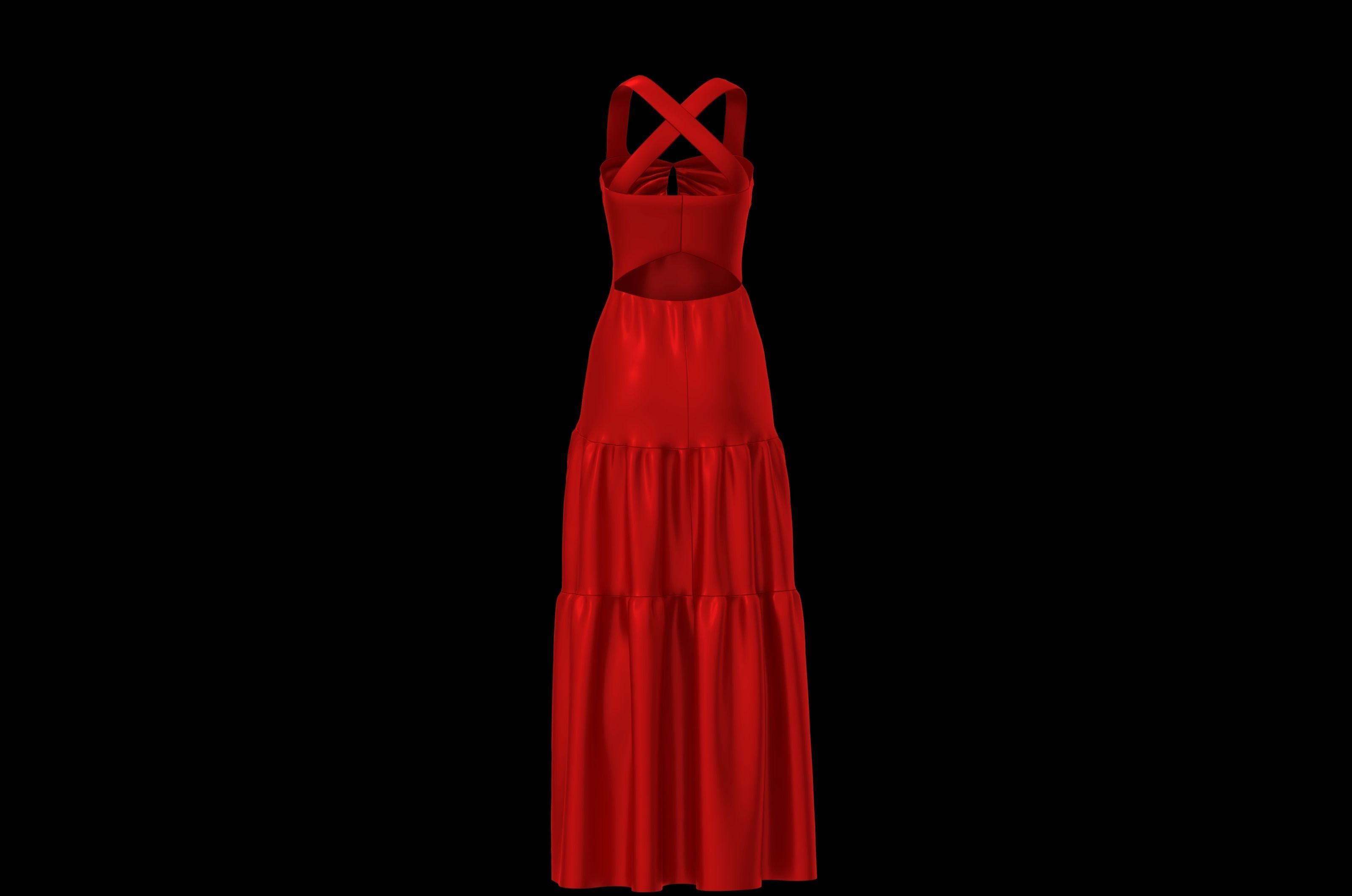 Red cross-halter dress Free low-poly 3D model_1