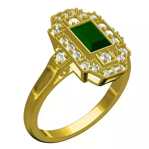 Green Square Stone Art Deco Engagement Ring