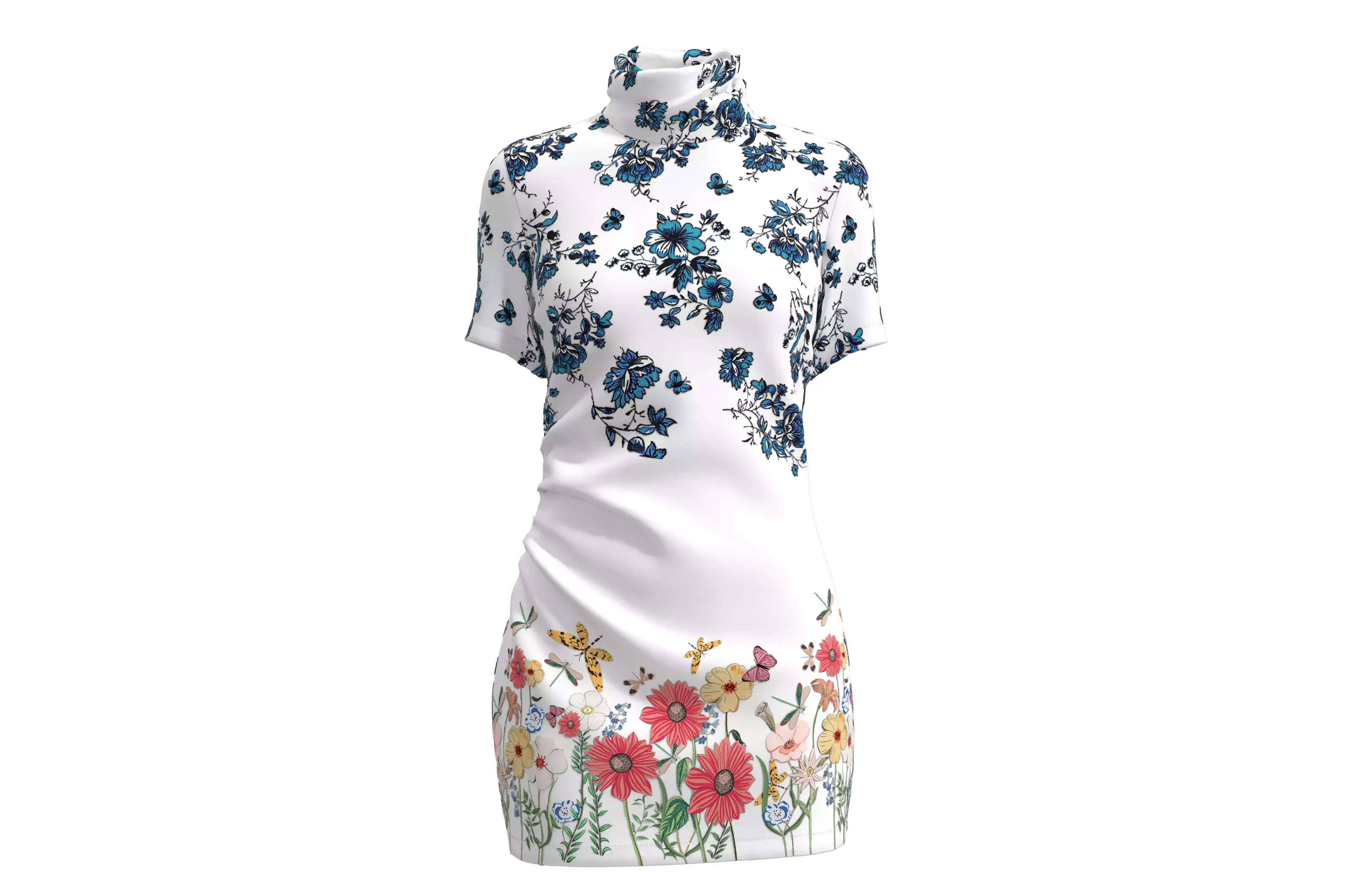 High-neck pleated hip wrap dress Free low-poly 3D model