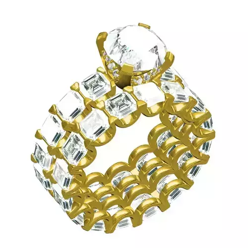 Round and Radiant Diamond Solitaire Ring with Eternity Band