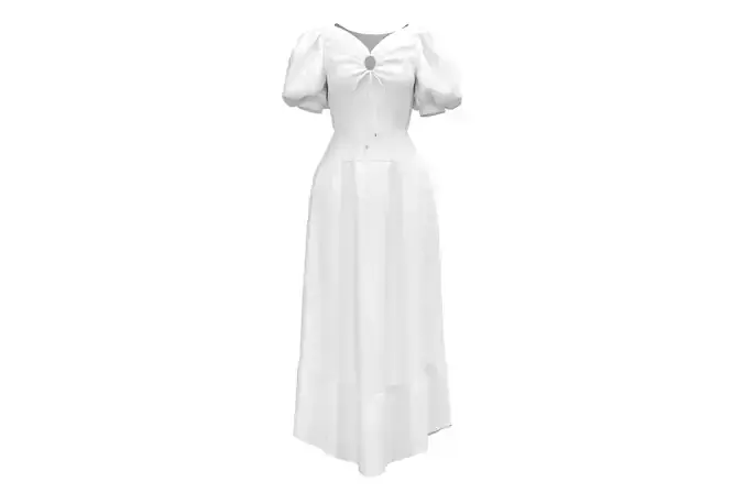 Long white puffed sleeve dress