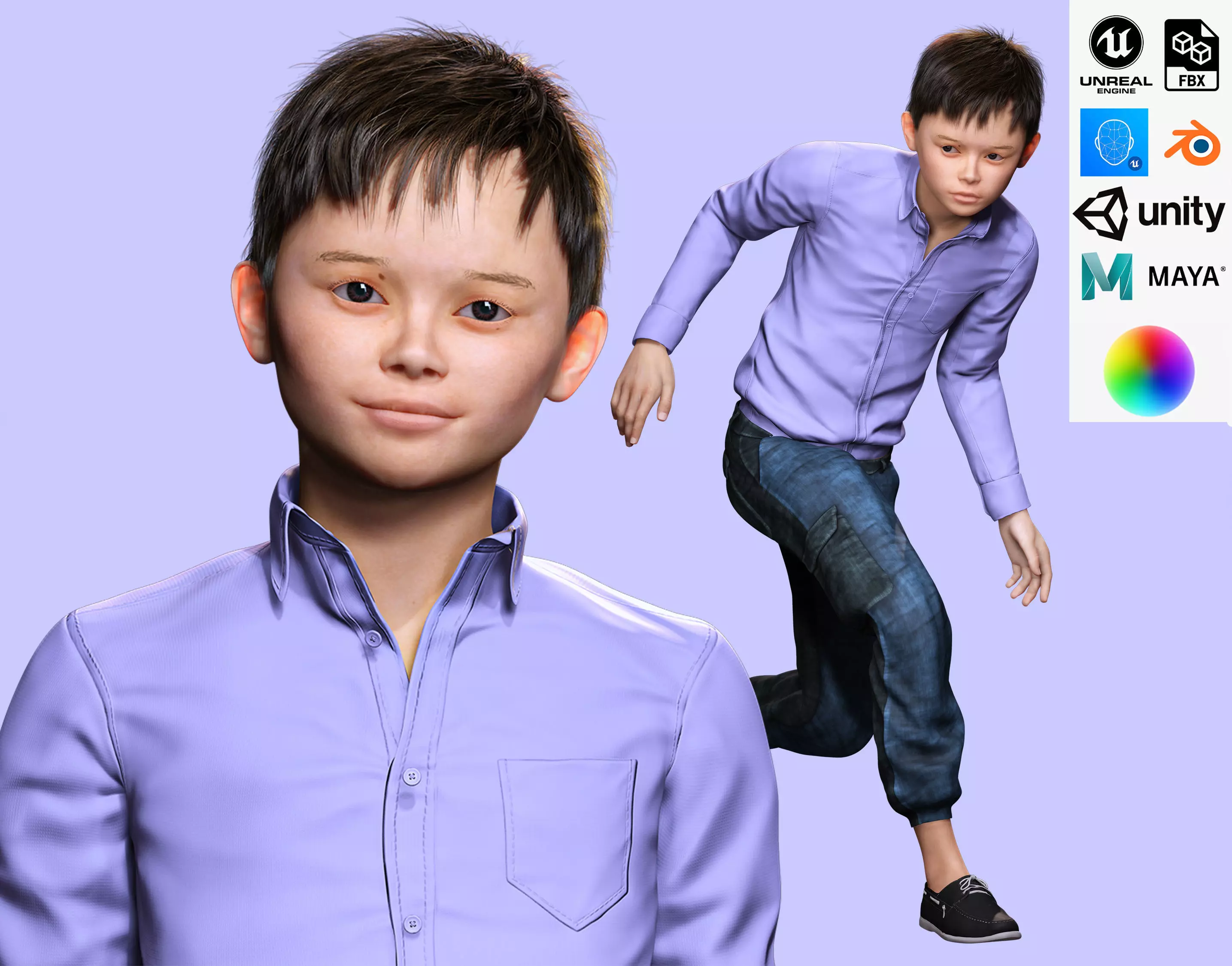Joe-Realistic Asian Boy Low-poly 3D model_0