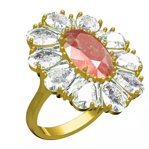 Oval Stone Pear and Baguette Halo Cathedral Engagement Ring