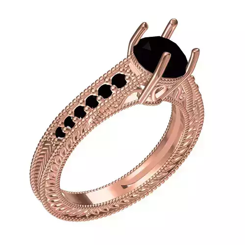 Black Diamond Pave Set Engraved Engagement Ring