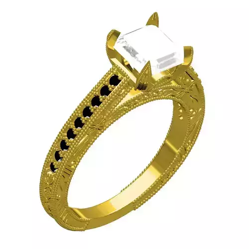 Octagon Stone Pave Setting Engraving Engagement Ring