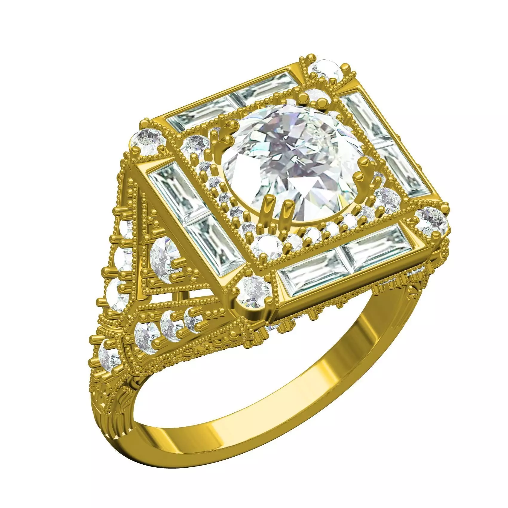 Antique Vintage Art Deco Engagement Ring 3D print model