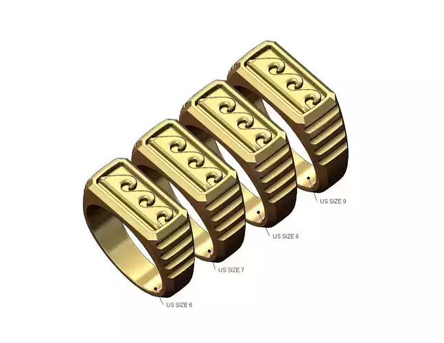 Watch link wave pattern rectangular signet US sizes 6to9